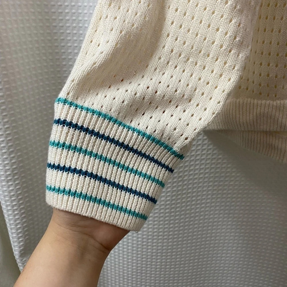 NWT L&G Striped Pointelle Drawstring Sweater - Picture 3 of 8